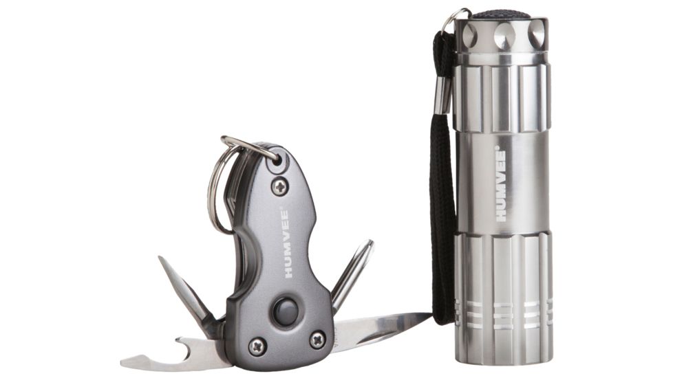 Humvee 9-Bulb LED Flashlight and Keychain Tool Set, 2-Piece, Silver HMV-CP-6GRY