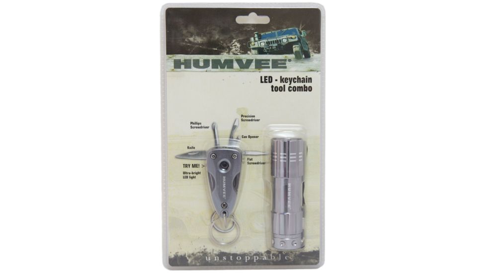 Humvee 9-Bulb LED Flashlight and Keychain Tool Set, 2-Piece, Silver HMV-CP-6GRY
