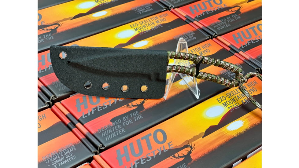 Huto Lifestyle EXO-Skeleton High Mountain M390 Steel 3.25in Fixed Blade Knife, Black Parkarized, Desert/Sand, EXOSKTNHGHMTN390PD/S