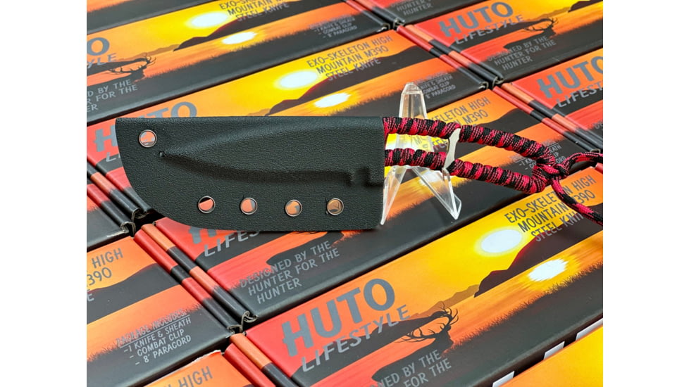 Huto Lifestyle EXO-Skeleton High Mountain M390 Steel 3.25in Fixed Blade Knife, Black Parkarized, Red/black, EXOSKTNHGHMTN390PR/B