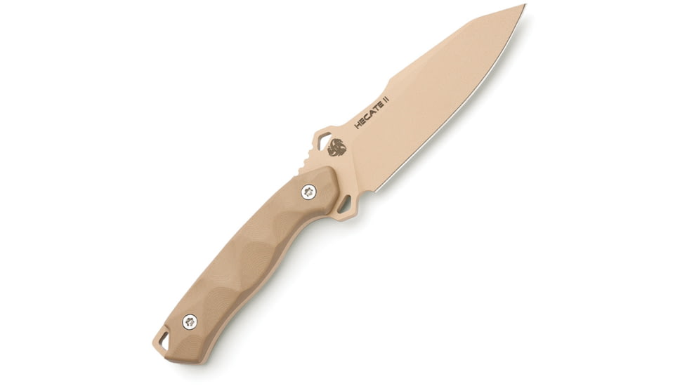Hydra Knives Hecate II Desert Fixed Blade Knife, 9.88in Overall, 5in Desert Tan Powder Niolox Tool Steel Reverse Tanto Blade, Desert Tan Sculpted G10 Handle, Tan Kydex Belt Sheath, HK-15-BR