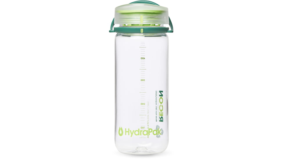 HydraPak Recon Water Bottle, Clear / Evergreen &amp; Lime, 500 ml, BR03E