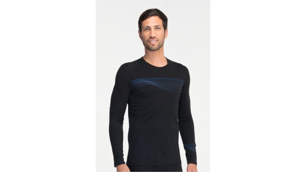 Icebreaker Oasis Long Sleeve Crewe Surge Top - Men's-Black-Large