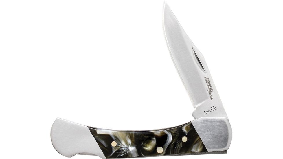 Imperial Schrade Lockback Folder Folding Knife,2in,Clip Point,Satin,Gray,Smooth POM Handle IMP41