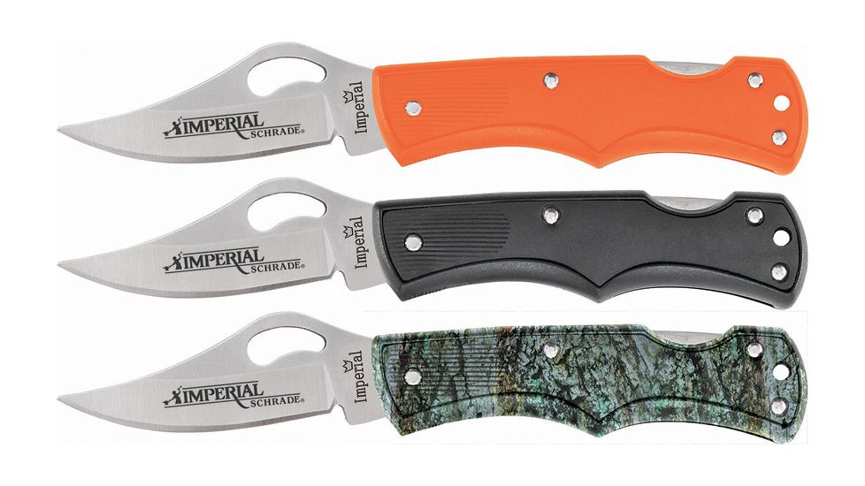 Imperial Schrade Three Pack Lockback Folding Knife,2.25in,Stainless Steel,Standard Edge,Satin,Synthetic Handle SCHPROM1638CP