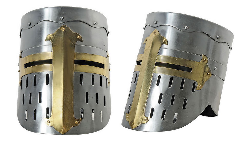 India Made Flat Top Crusader Helmet, Carbon steel construction, 910977