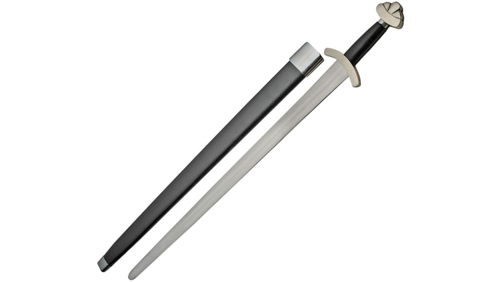India Made Medieval Viking Sword, 38in Overall, 30in Carbon Steel Blade, Black Leather Wrapped Handle, Iron Guard And Pommel, Black Leather Wrapped Scabbard, Black, 910971