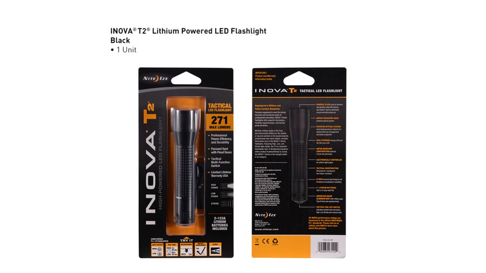Inova T2 123A Lithium Powered Tactical LED Flashlight,271 Lumens T2C-01-R7