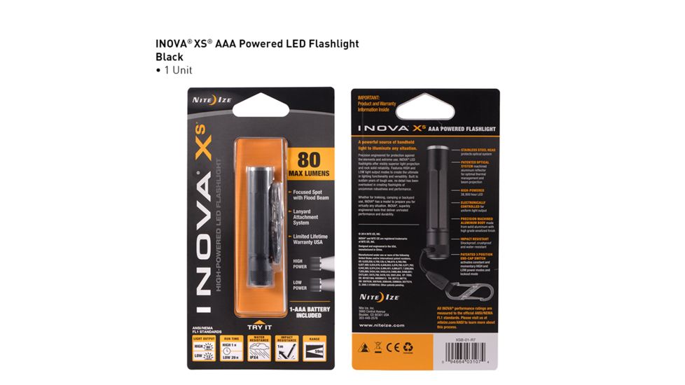 Inova XS AAA LED Flashlight,80 Lumens,Black XSB-01-R7