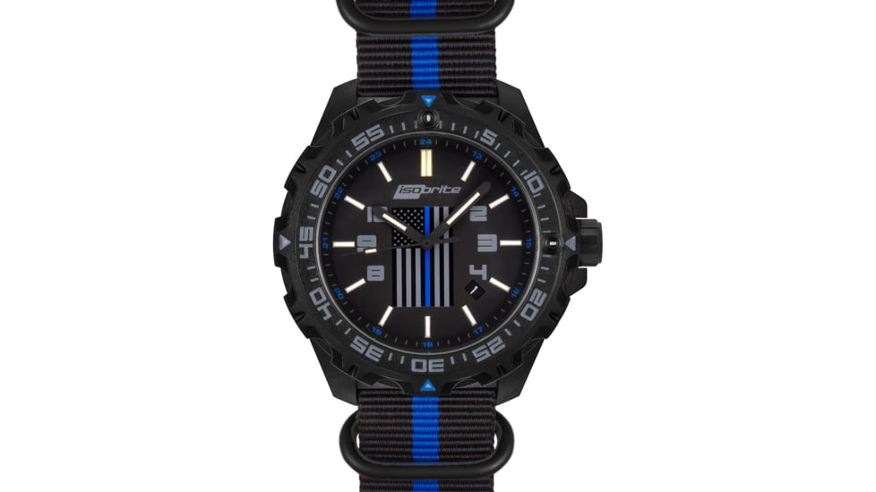 Isobrite Thin Blue Line T100 Tritium Watch, Black/Gray, 47mm, ISO3005