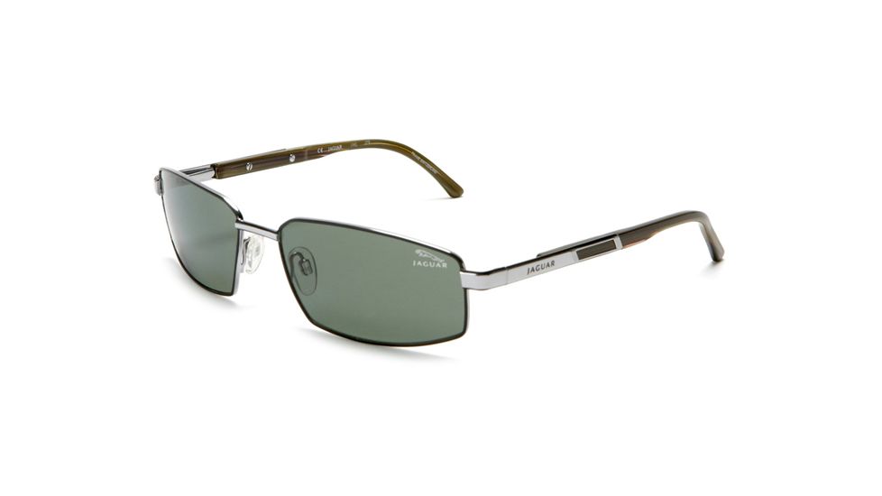 Jaguar Polarized Lenses Sunglasses 37300, Jaguar 37300 Sunglasses Styles Black-Silver Frame / Green Lenses