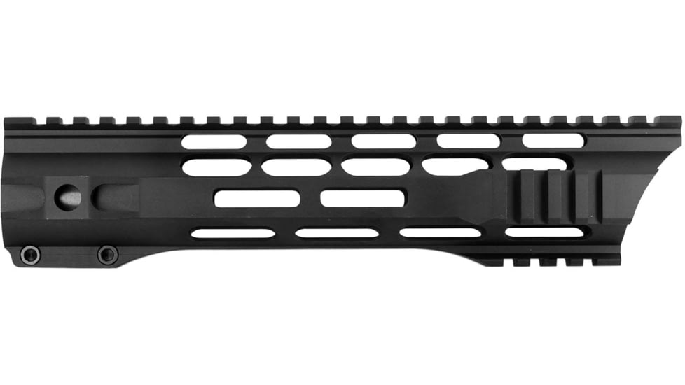 JE Machine Tech M-Lok Free Float Slant Cut Quad Rail Handguard, 10in, No Anti-Rotation Tabs, Black, PS-223MLK10GBLK-NAR