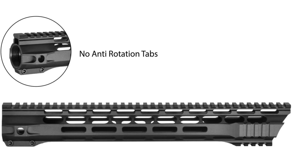 JE Machine Tech M-Lok Free Float Slant Cut Quad Rail Handguard, 7in, No Anti-Rotation Tabs, Black, PS-223MLK7GBLK-NAR