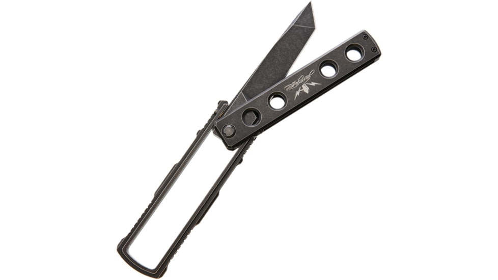 Jesse James Nomad Swing Blade Folding Knife, 4in Black Uddeholm Aeb-L Steel Tanto Blade, Black Titanium Handle, JJKC1B