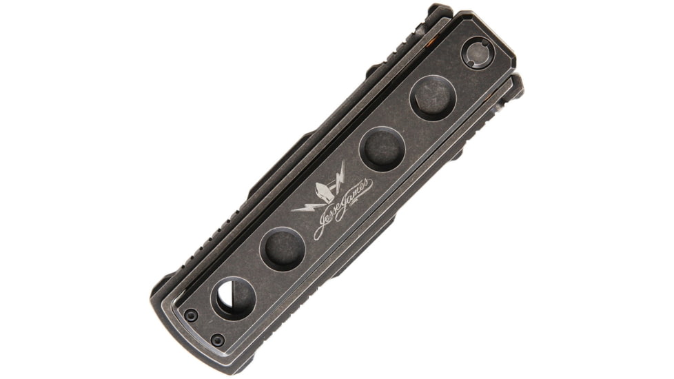 Jesse James Nomad Swing Blade Folding Knife, 4in Black Uddeholm Aeb-L Steel Tanto Blade, Black Titanium Handle, JJKC1B