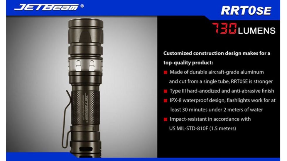 JETBeam RRT0SE LED Flashlight,Gray,730 Lumens JETBEAM-RRT-0SE-XML2