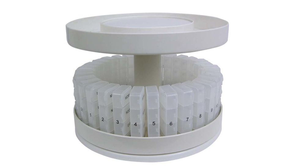 JOBAR Pill Organizer 31 Pill Holders Rotates 360 Degrees, White JB6300