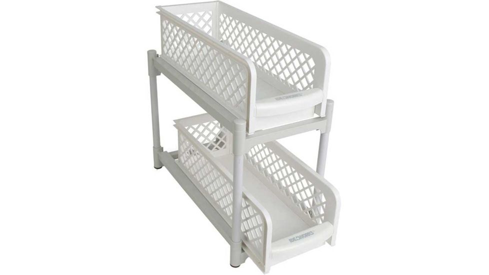 JOBAR Two Tier Under Sink Sliding Shelf, White JB7465