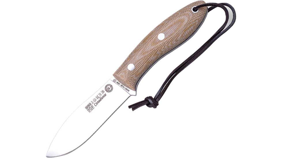 Joker Knives Canadian Fixed Blade Knife, 4.25 satin finish 14C28N Sandvik stainless blade, Natural canvas micarta handle, CM114