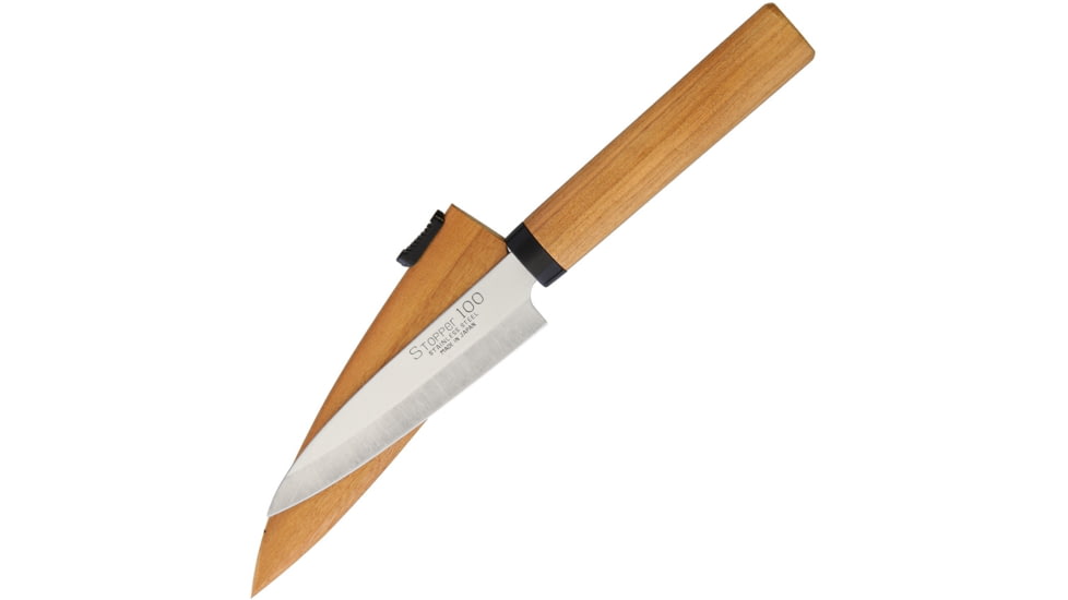 Kanetsune Fruit Knife ST-100 Kitchen Knives, 7.63in Overall, 3.63in 420J2 SS Blade, Wild Cherry Wooden Handle And Sheath With Black Thumb Notch, KC-075