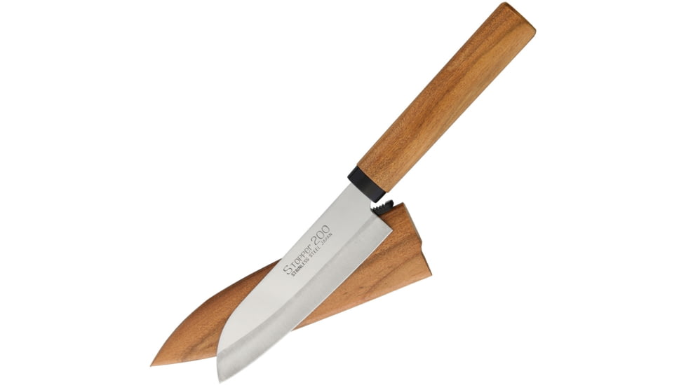 Kanetsune Fruit Knife ST-200 Kitchen Knives, 8.25in Overall, 4.13in 420J2 SS Blade, Wild Cherry Wooden Handle And Sheath With Black Thumb Notch, KC-077