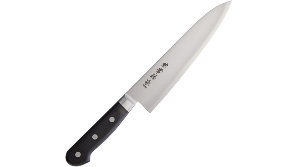 Kanetsune Gyutou 180mm Kitchen Knives, Kitchen Series, 12in Overall, 7in Satin Aus-10A SS Blade, Black Wood Handle, SS Bolster, Full Tang, Black, KC-126