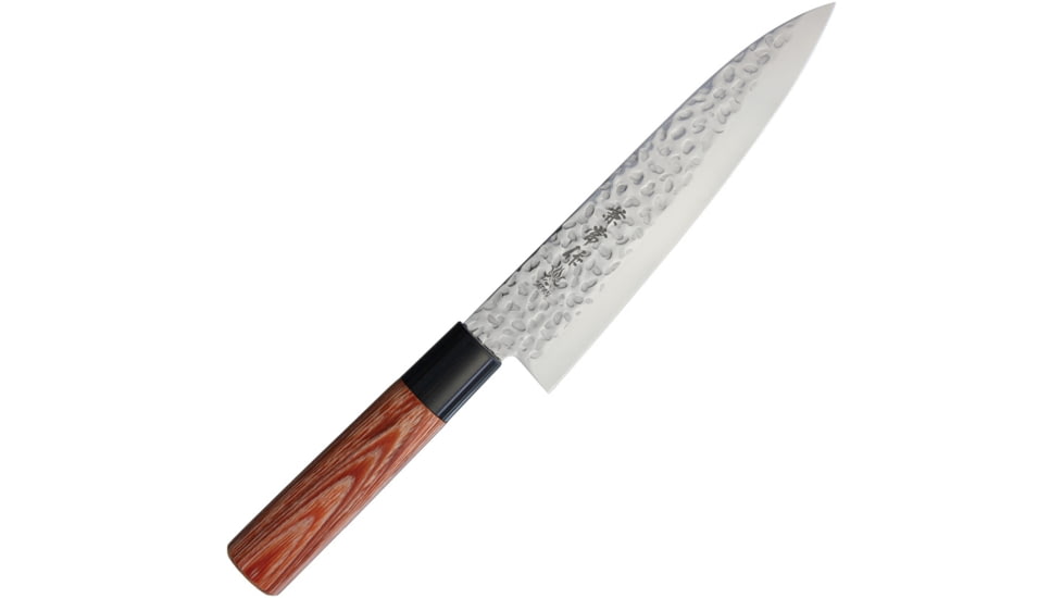 Kanetsune Gyutou Knife 180mm Kitchen Knives, 12in Overall, 7in Hammered Finish Dsr-1K6 Hc SS Blade, Wood Handle, Plastic Guard, KC-951
