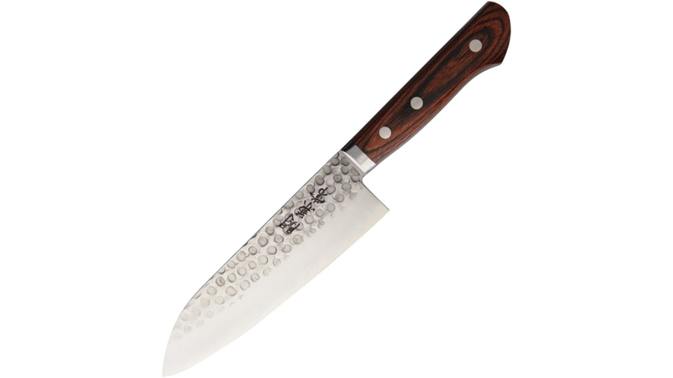Kanetsune Santoku Kitchen Knives, Tsuchime Vg-1 Series, 11.25in Overall, 6.5in Hammered Finish Vg-1 SS Blade, SS Bolster, Mahogany Wood Handle, Hrc 58-59, KC-942