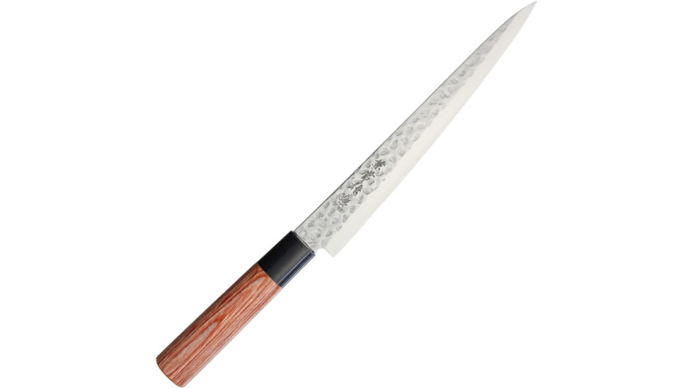 Kanetsune Sujihiki Knife 210mm Kitchen Knives, 13.25in Overall, 8.5in Hammered Finish Dsr-1K6 Hc SS Blade, Wood Handle, Plastic Guard, KC-955