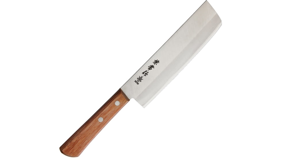 Kanetsune Usubagata Kitchen Knives, 11.25in Overall, 6.5in Satin Blade, Blade Features Takefu-Shiro-2 High Carbon Steel Core, Sandwiched Between Sus410 SS Steel, Red Plywood Handle, KC-351