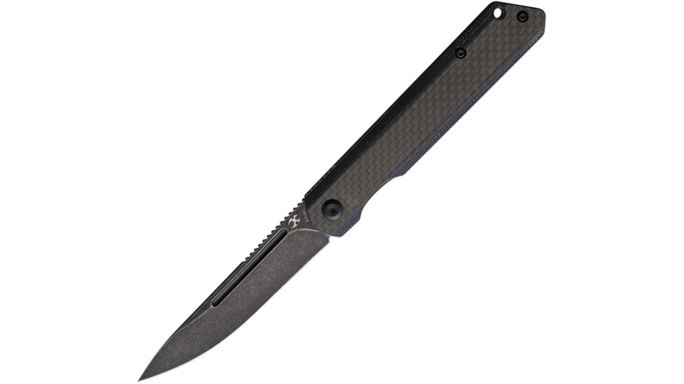 Kansept Knives Prickle Linerlock Folding Knife, 3.5in black stonewash finish CPM S35VN stainless drop point blade, Black G10 handle with carbon fiber onlay, K1012A3