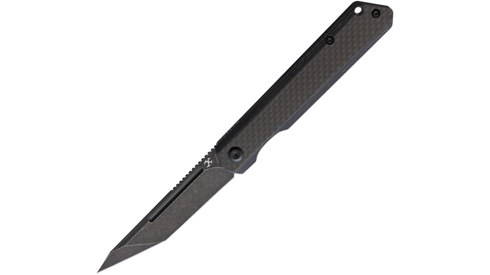 Kansept Knives Prickle Linerlock Folding Knife, 3.5in black stonewash finish CPM S35VN stainless tanto blade, Black G10 handle with carbon fiber onlay, K1012T3