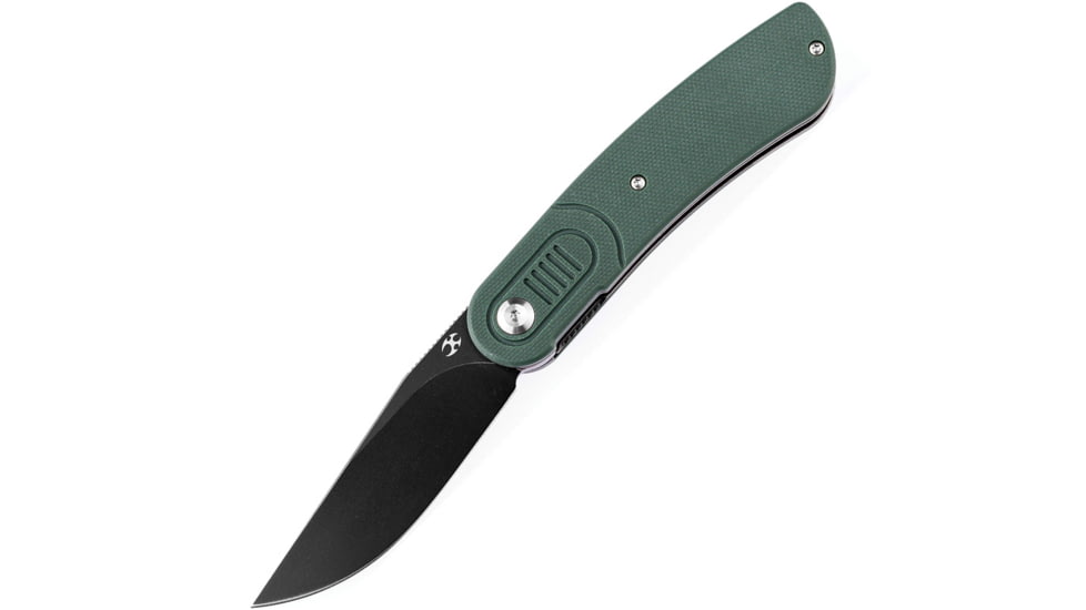 Kansept Knives Reverie Linerlock Folding Knife 3.00 in, 154CM Stainless Steel Black TiNi Coated, Drop Point Blade, Green G10 Hande, T2025A2