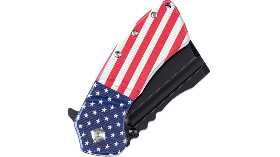 Kansept Knives XL Korvid Flag Folding Knife, 5.25in Closed, 3.5in Black Stonewash 154CM SS Blade, Black American Flag Print G10 Handle, Black Nylon Pouch, T1030B1