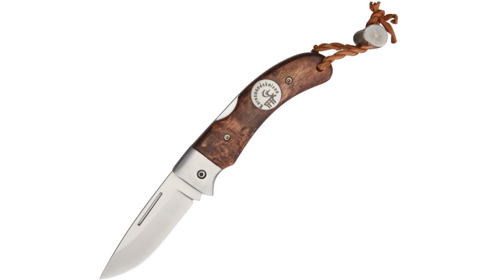 Karesuando Nallo FAllkniv Brown Folding Knife,2.5in,Drop Point,Brown,Curly Birch Handle KAR3615