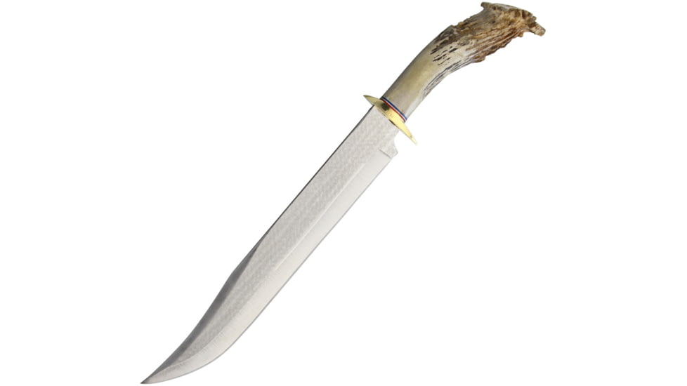 Ken Richardson Knives Slim Bowie Knife, 11 1085HC steel blade, Shed deer or elk antler handle with deer etching, KR1411S