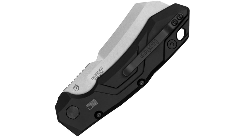 Kershaw Launch 14 Automatic Folding Knife, 3.3in, CPM-154, Cleaver Blade, Stonewash Finish, Black Aluminum/Carbon Fiber Handle, 7850RDSW