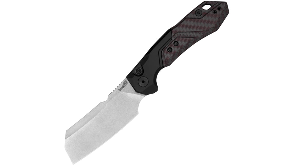 Kershaw Launch 14 Automatic Folding Knife, 3.3in, CPM-154, Cleaver Blade, Stonewash Finish, Black Aluminum/Carbon Fiber Handle, 7850RDSW