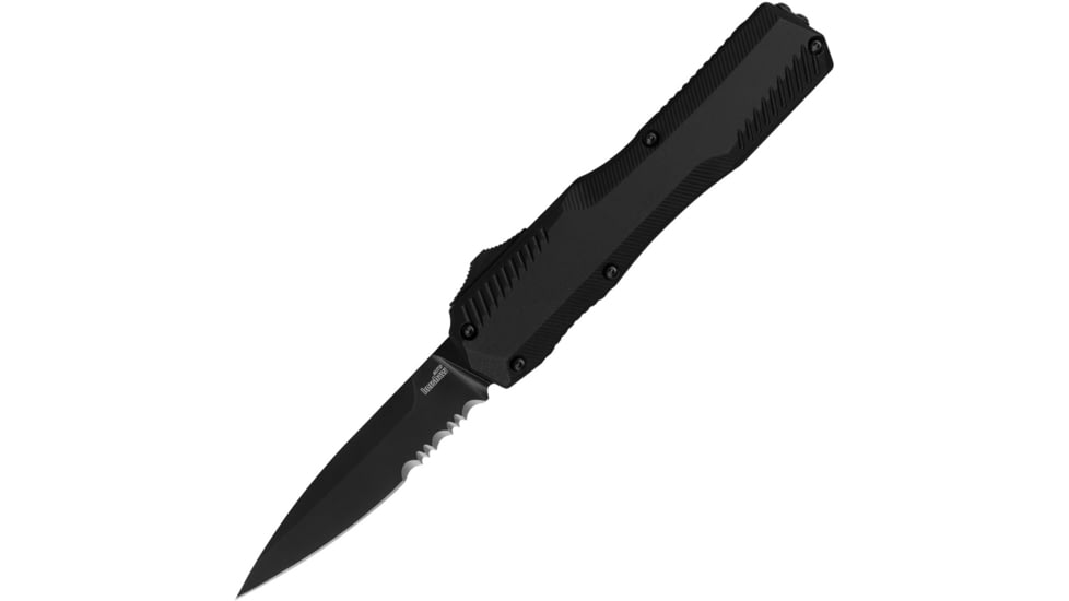 Kershaw Auto Livewire OTF Automatic Folding Knife by Matt Diskin, 3.3in, CPM MagnaCut SS, Black PVD Partially Serrated Spear Point Blade, Black Aluminum Handle, 9000BLKST