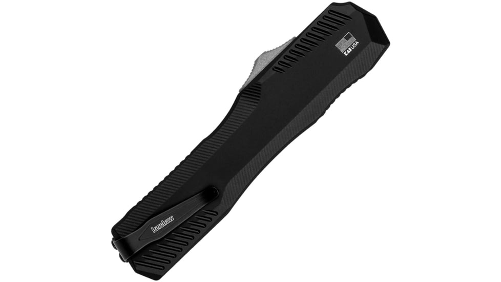 Kershaw Auto Livewire OTF Automatic Folding Knife by Matt Diskin, 3.3in, CPM MagnaCut SS, Stonewash Partially Serrated Spear Point Blade, Black Aluminum Handle, 9000ST