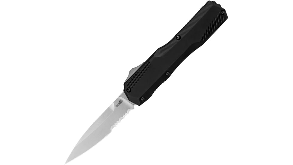 Kershaw Auto Livewire OTF Automatic Folding Knife by Matt Diskin, 3.3in, CPM MagnaCut SS, Stonewash Partially Serrated Spear Point Blade, Black Aluminum Handle, 9000ST