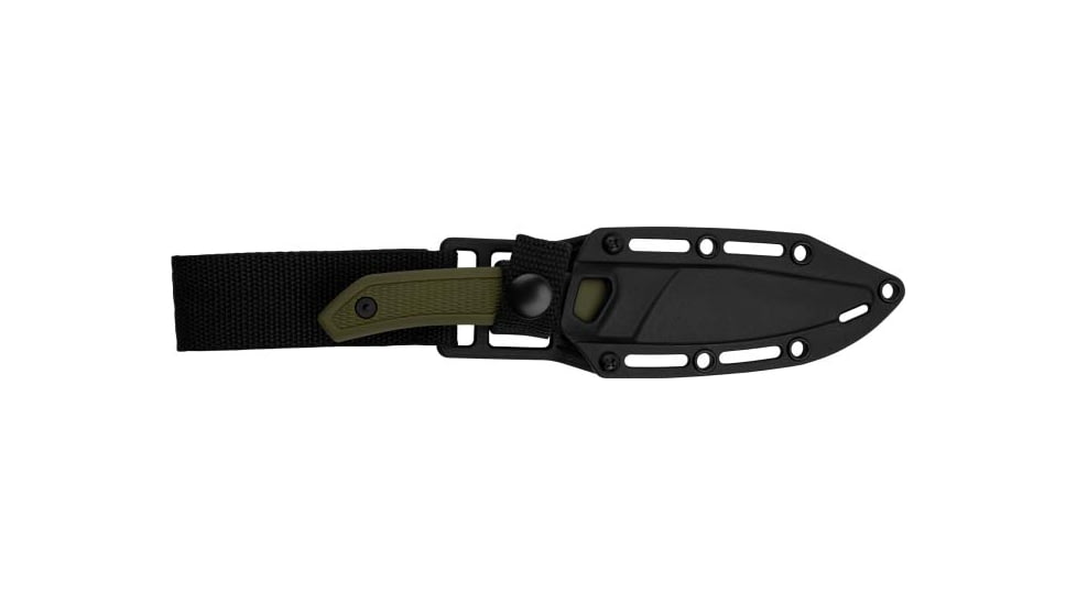 Kershaw Deschutes Caper Knife, 3.3in, D2 Steel, Clip Point Fixed Blade, Olive, Polypropylene, Rubber Overlay Handle, 1882