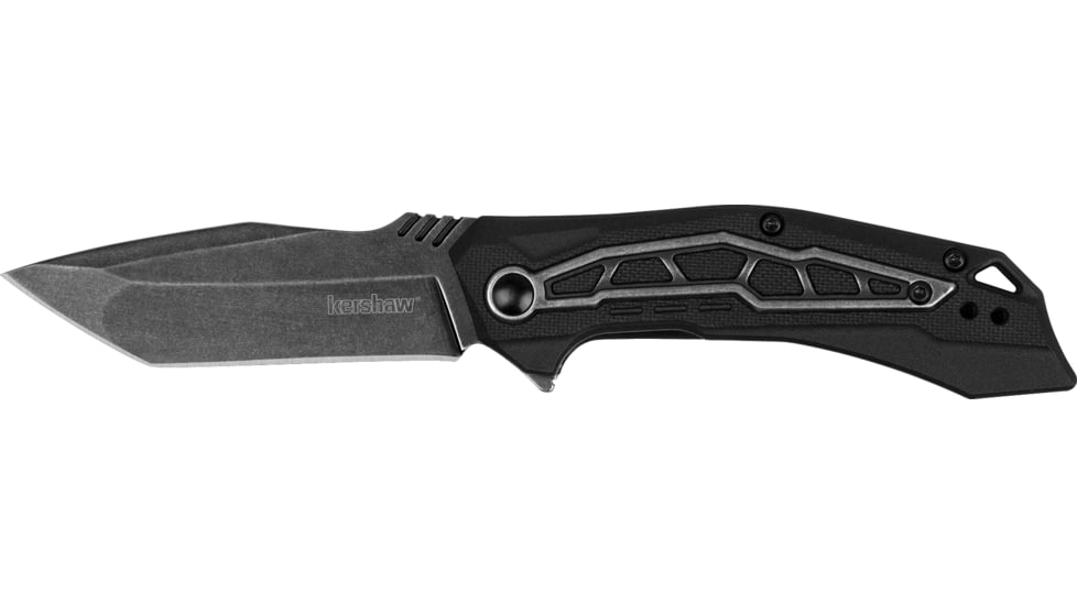 Kershaw Flatbed Folding Knife, 3.125in, 8Cr13MoV, Black-Oxide BlackWash Tanto Plain Blade, Silver/Black GFN Handle, 1376