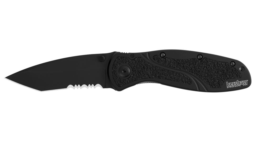 Kershaw Blur Assisted Open Folding Knife,3.4in Sandvik 14C28N Black Steel Serrated Tanto Blade,6061-T6 Anodized Aluminum Handle w/Trac-Tec Inserts