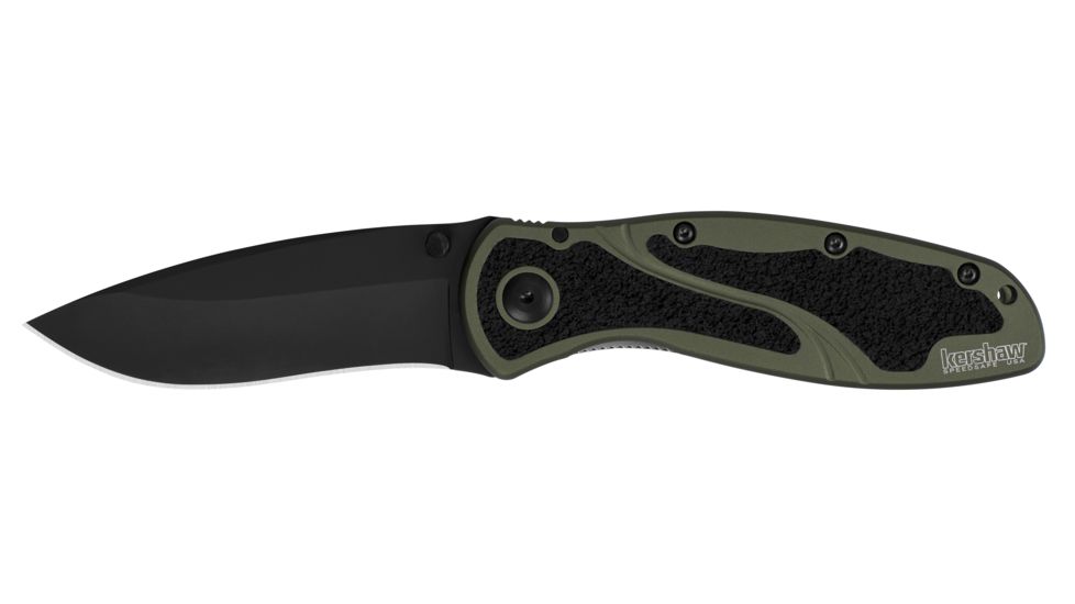 Kershaw Blur Assisted Open Folding Knife,3.4in Sandvik 14C28N Black Steel Plain Blade,6061-T6 Anodized Olive Aluminum Handle w/Trac-Tec Inserts