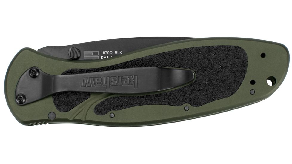 Kershaw Blur Assisted Open Folding Knife,3.4in Sandvik 14C28N Black Steel Plain Blade,6061-T6 Anodized Olive Aluminum Handle w/Trac-Tec Inserts