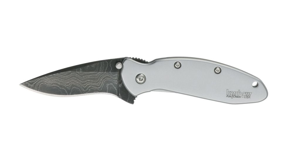 Kershaw Damascus Scallion Folding Knife, 2.4 in, Damascus, Drop Point, Aluminum, Silver Handle, 1620DAM