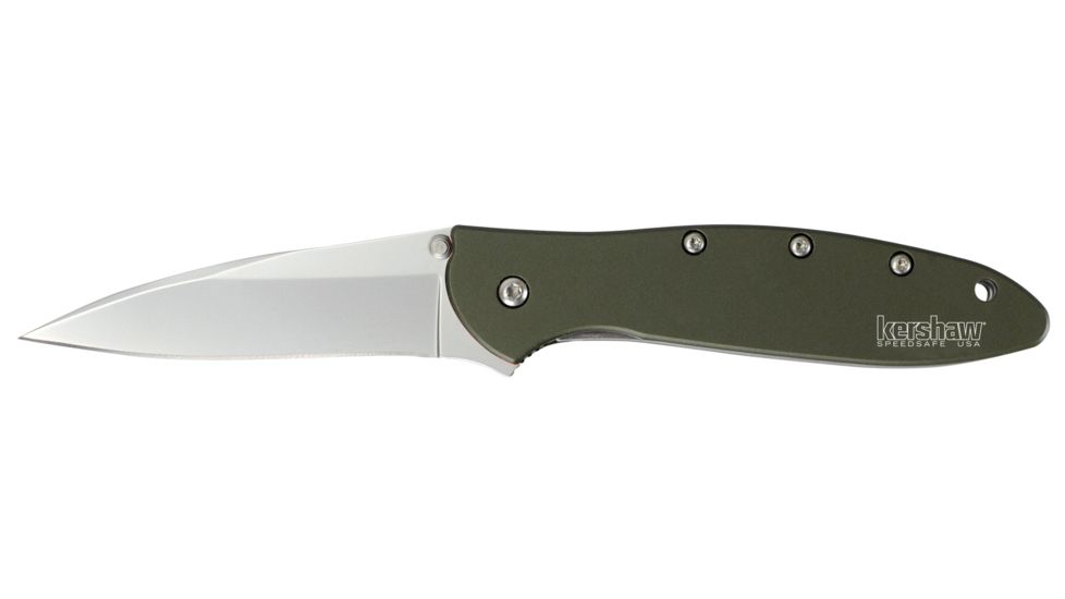 Kershaw K.O. Leek, Olive 6061-T6 Aluminum Handle, Black Plain Edge K1660OL