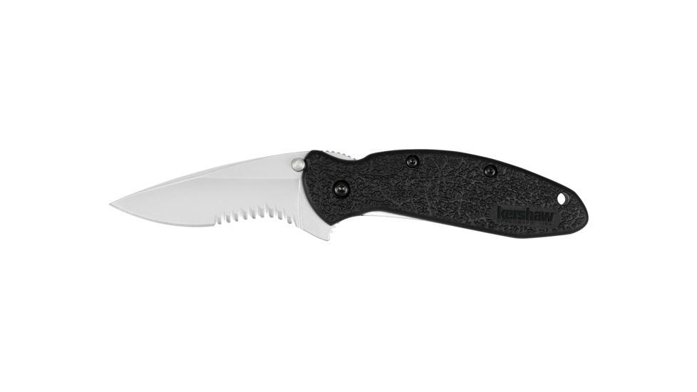 Kershaw Scallion Assisted Opening Folding Knife, 2.4in, 420HC, Serrated Drop Point Blade, Glass-Filled Nylon, Black Handle, 1620ST