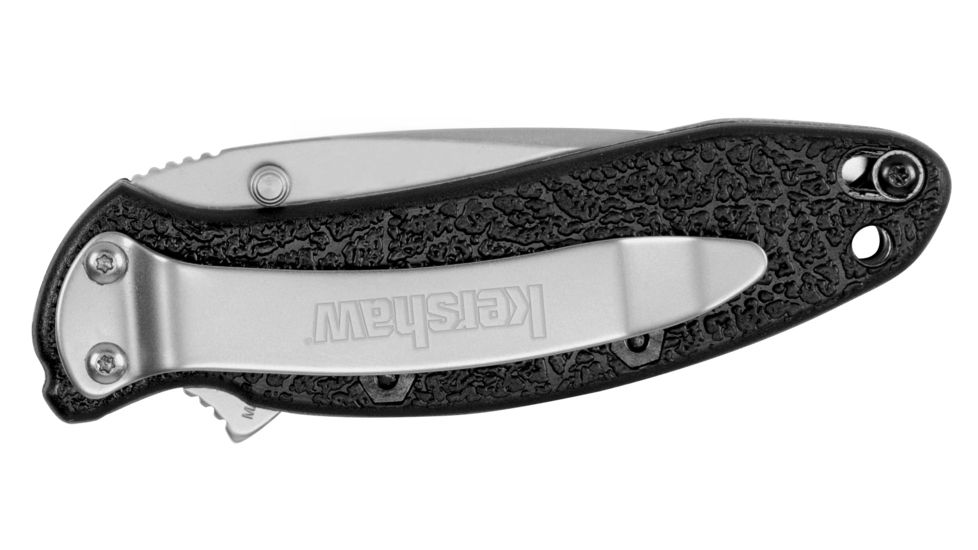 Kershaw Scallion Assisted Opening Folding Knife, 2.4in, 420HC, Serrated Drop Point Blade, Glass-Filled Nylon, Black Handle, 1620ST